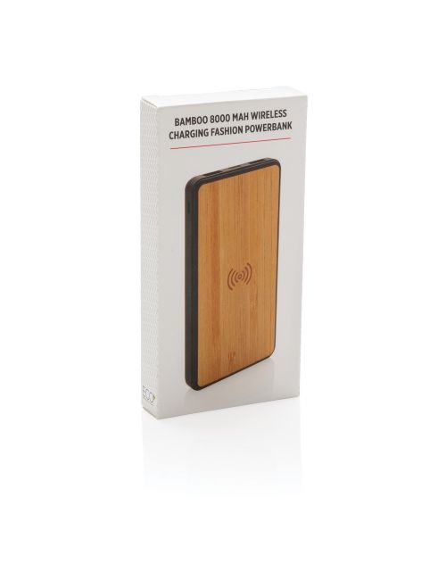 Bambusowy, bezprzewodowy power bank 8000 mAh