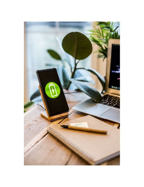 Bambusowa ładowarka bezprzewodowa 10W B'RIGHT, stojak na telefon | Wilder