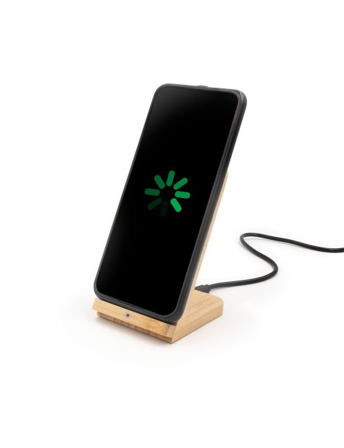 Bambusowa ładowarka bezprzewodowa 10W B'RIGHT, stojak na telefon | Wilder