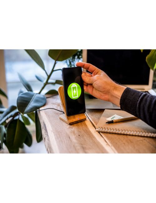 Bambusowa ładowarka bezprzewodowa 10W B'RIGHT, stojak na telefon | Wilder