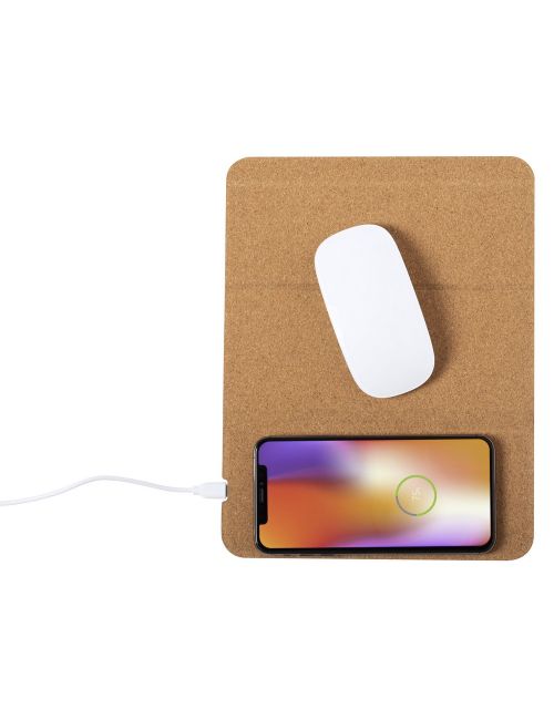 Korkowa podkładka pod mysz, ładowarka bezprzewodowa 5W, stojak na telefon