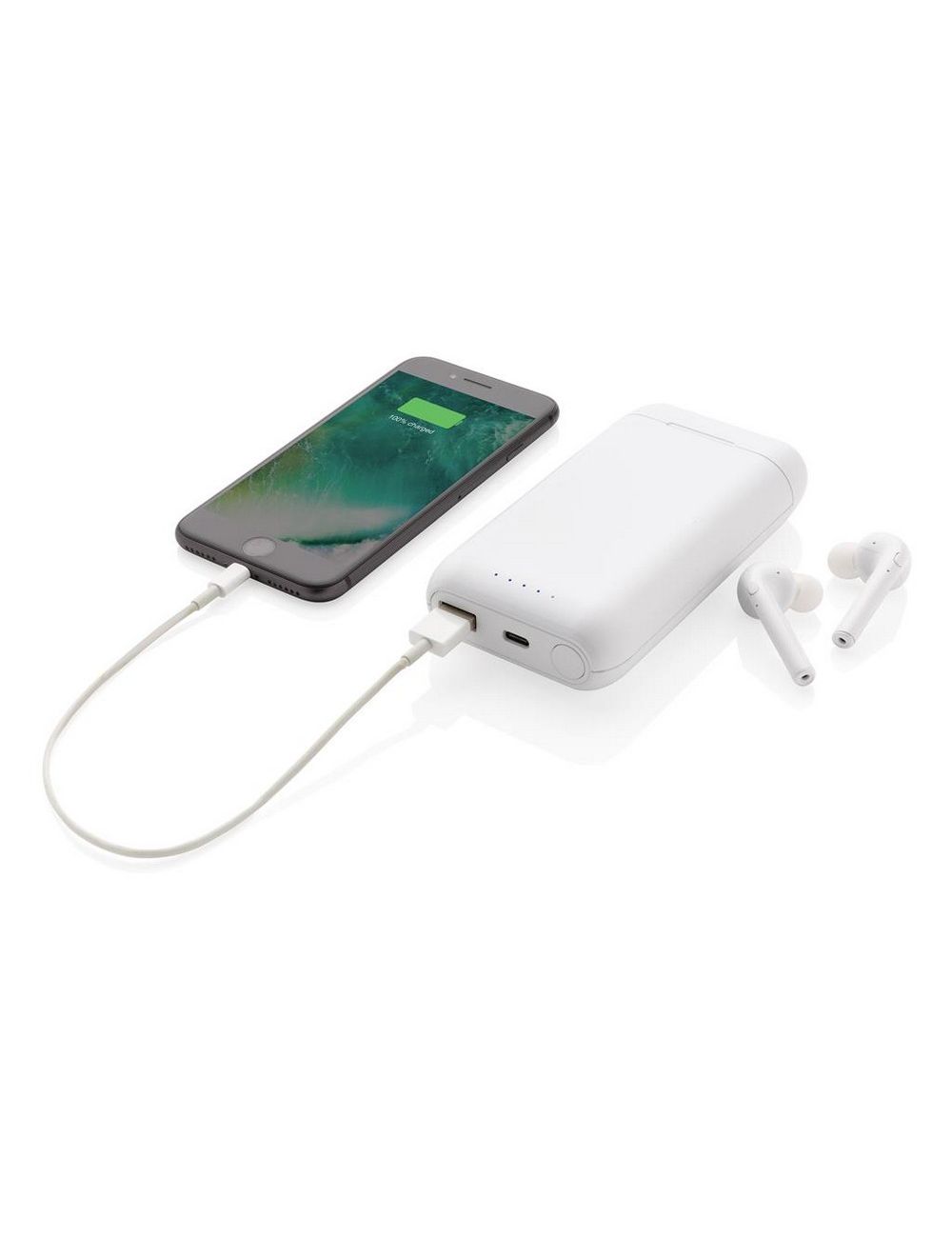 Power bank 5000 mAh, słuchawki bezprzewodowe...