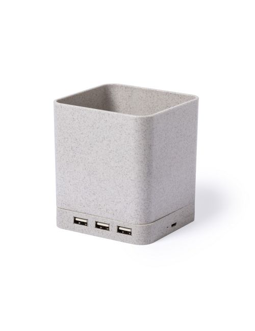 Ładowarka bezprzewodowa 5W ze słomy pszenicznej, hub USB 2.0, pojemnik na przybory do pisania, stojak na telefon