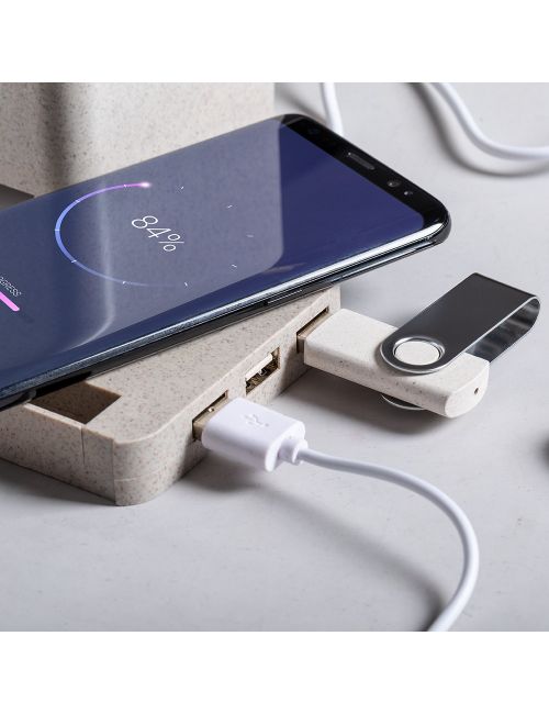 Ładowarka bezprzewodowa 5W ze słomy pszenicznej, hub USB 2.0, pojemnik na przybory do pisania, stojak na telefon