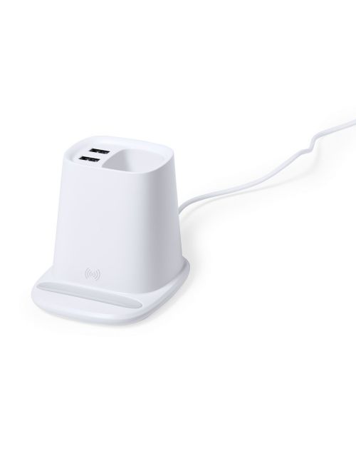Ładowarka bezprzewodowa 5W, hub USB 2.0, pojemnik na przybory do pisania, stojak na telefon