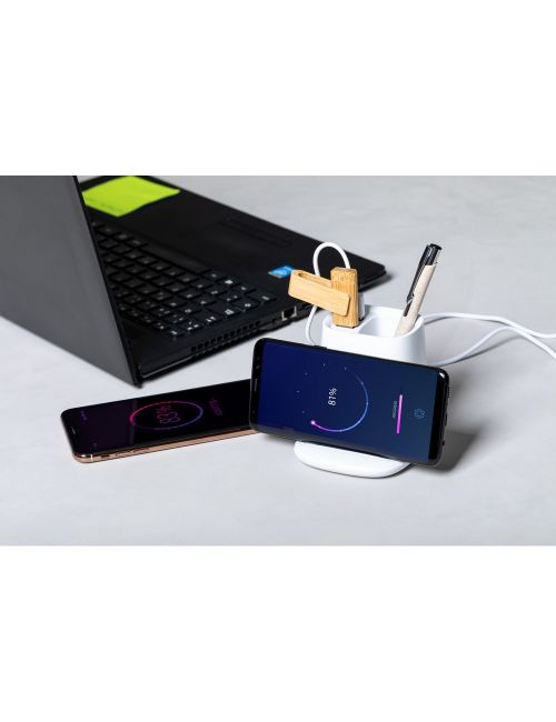 Ładowarka bezprzewodowa 5W, hub USB 2.0, pojemnik na przybory do pisania, stojak na telefon