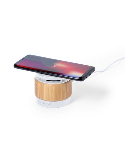 Bambusowy głośnik bezprzewodowy 3W, ładowarka bezprzewodowa 5W