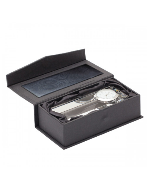 Kryształowy przycisk do papieru z zegarem Cristalino, transparentny 