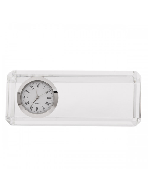 Kryształowy przycisk do papieru z zegarem Cristalino, transparentny 