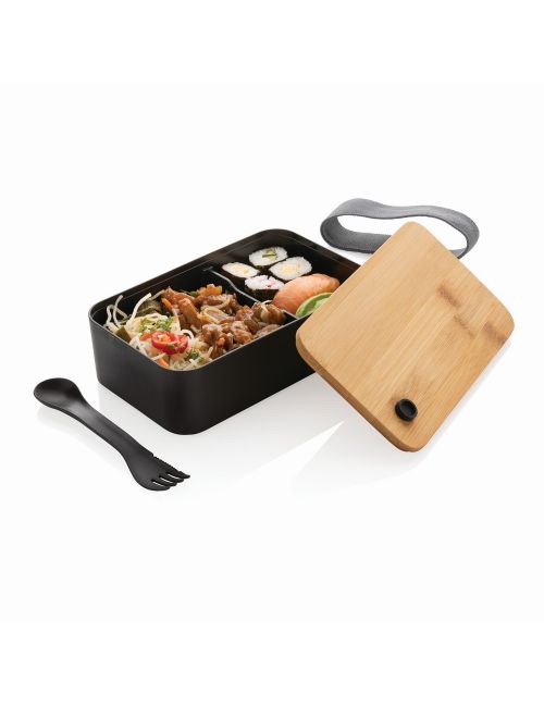 Pudełko śniadaniowe z bambusowym wieczkiem, łyżkowidelec