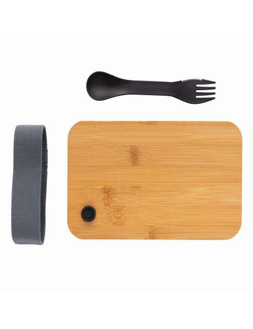 Pudełko śniadaniowe z bambusowym wieczkiem, łyżkowidelec