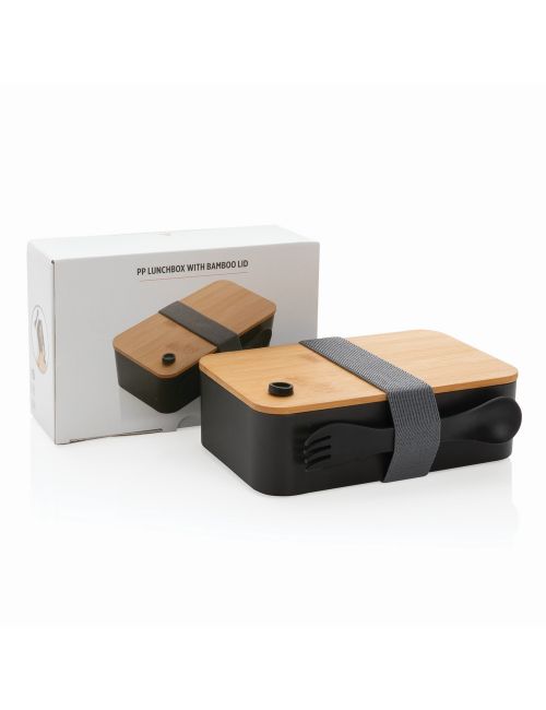 Pudełko śniadaniowe z bambusowym wieczkiem, łyżkowidelec