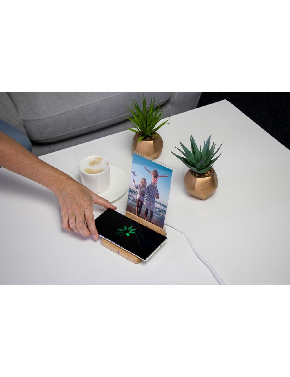 Bambusowa ładowarka bezprzewodowa 10W, ramka do...