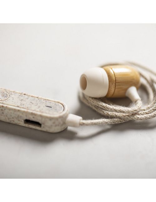 Bambusowe bezprzewodowe słuchawki douszne