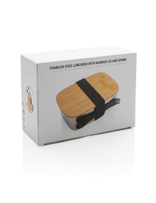 Pudełko śniadaniowe z bambusowym wieczkiem, łyżkowidelec