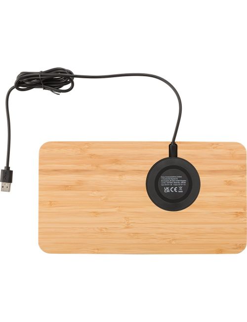 Bambusowy organizer na biurko, ładowarka bezprzewodowa 5W
