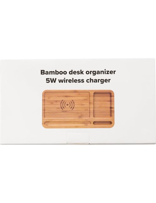 Bambusowy organizer na biurko, ładowarka bezprzewodowa 5W