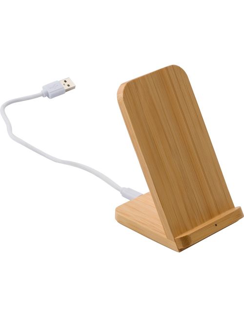 Bambusowa ładowarka bezprzewodowa 5W, stojak na telefon