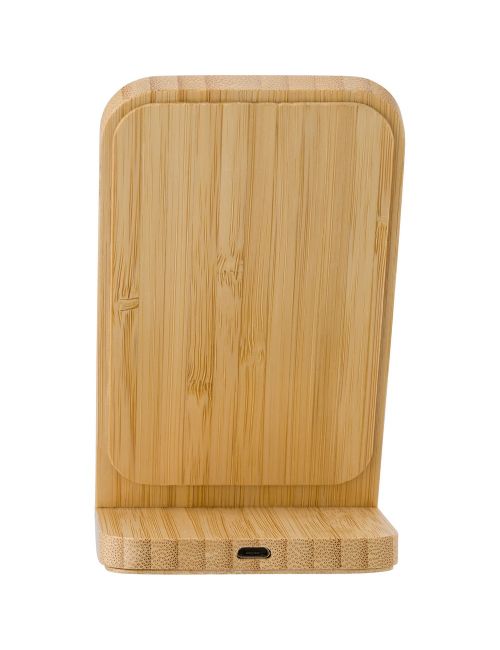 Bambusowa ładowarka bezprzewodowa 5W, stojak na telefon