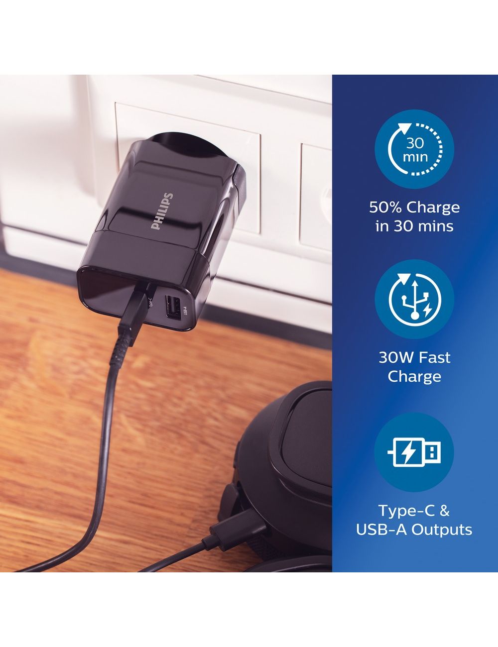 Szybka ładowarka ścienna 30W Philips