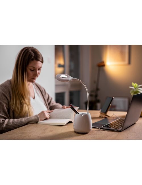 Lampka na biurko, głośnik bezprzewodowy 3W, stojak na telefon, pojemnik na przybory do pisania | Asar