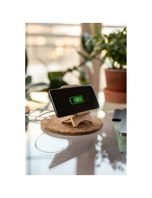 Składana bambusowa ładowarka bezprzewodowa 10W B'RIGHT, stojak na telefon | Barbra