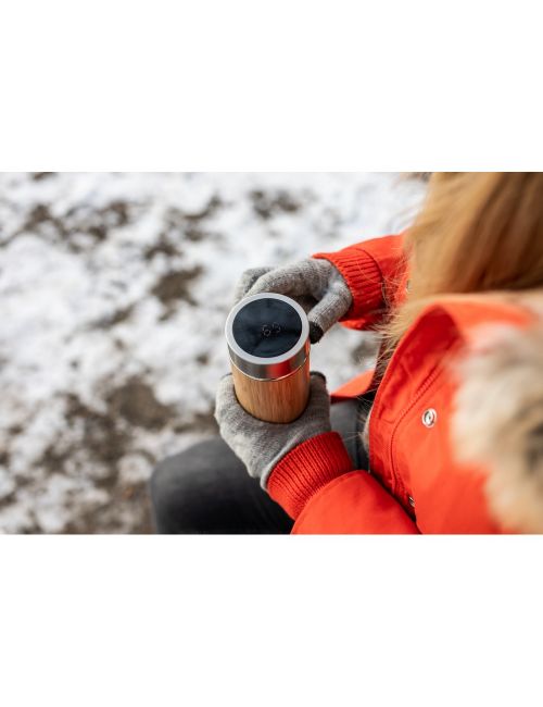 Bambusowy termos 500 ml, posiada sitko zatrzymujące fusy oraz dotykowy cyfrowy wyświetlacz temperatury napojów | Georgia