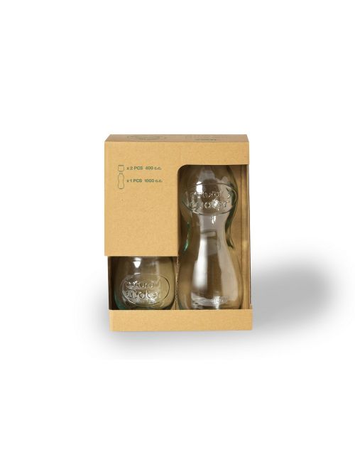 Zestaw 2 szklanek 400 ml i szklana butelka 1000 ml