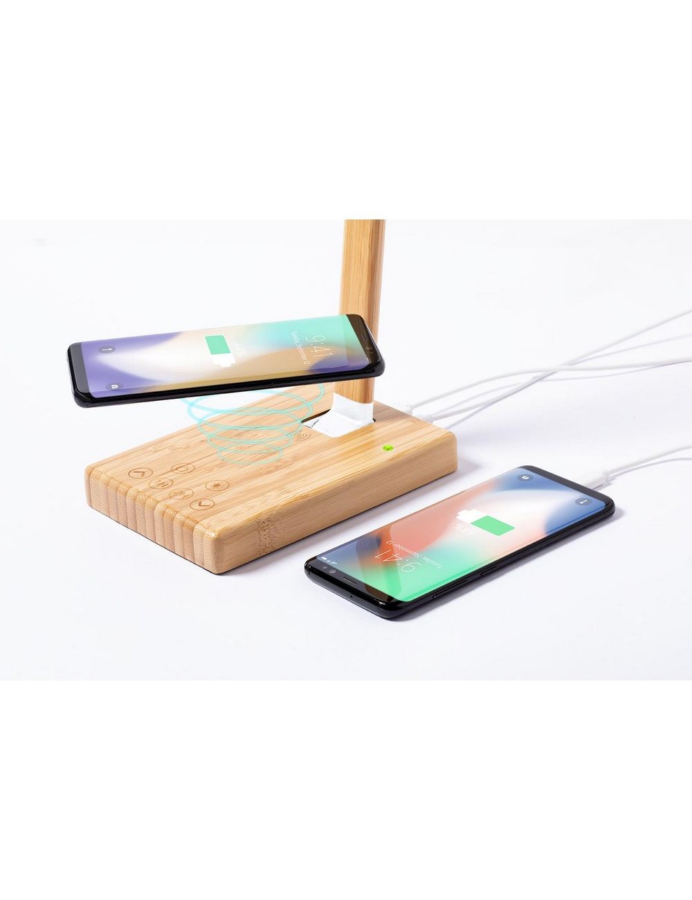 Bambusowa lampka na biurko, ładowarka...