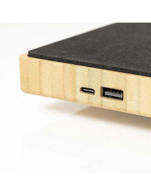 Bambusowa lampka na biurko, ładowarka bezprzewodowa 10W