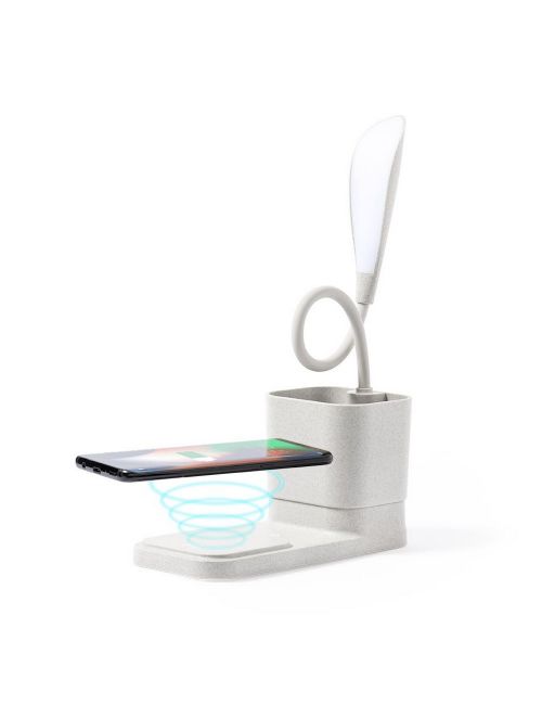 Lampka na biurko ze słomy pszenicznej, ładowarka bezprzewodowa 10W, stojak na telefon, pojemnik na przybory do pisania