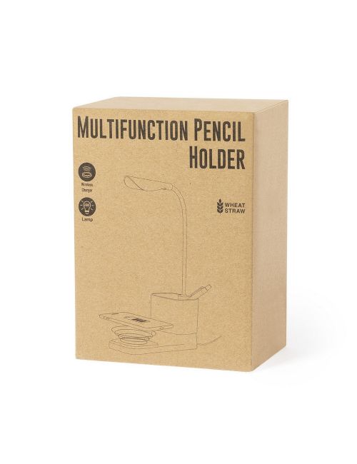 Lampka na biurko ze słomy pszenicznej, ładowarka bezprzewodowa 10W, stojak na telefon, pojemnik na przybory do pisania