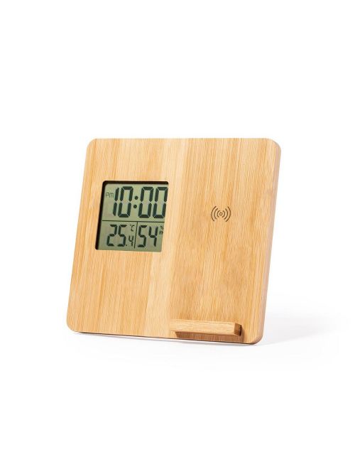 Bambusowa ładowarka bezprzewodowa 10W, stacja pogodowa