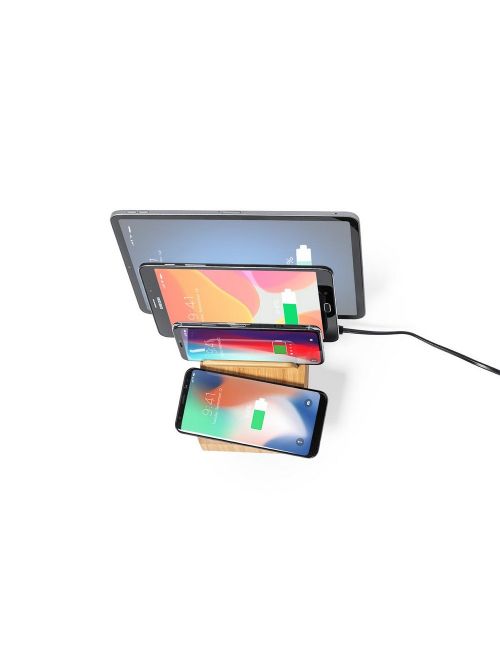 Bambusowa ładowarka bezprzewodowa 10W, stojak na telefon, stojak na tablet