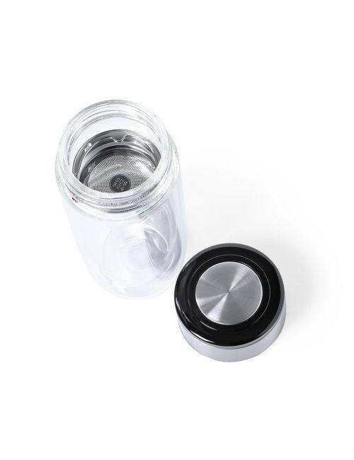 Szklana butelka termiczna 330 ml, posiada sitko zatrzymujące fusy