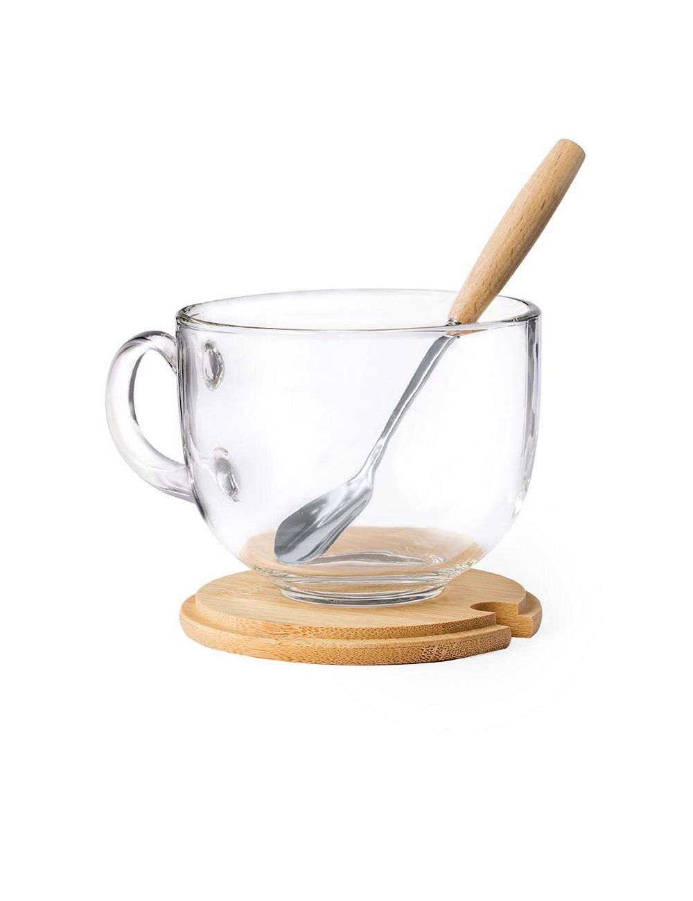 Szklany kubek 420 ml z łyżeczką i wieczkiem