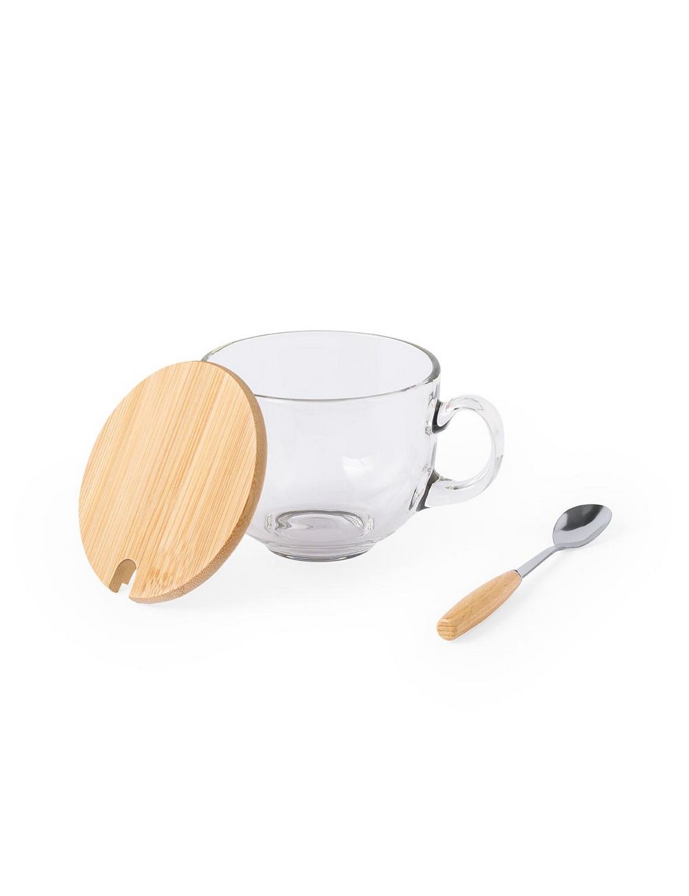 Szklany kubek 420 ml z łyżeczką i wieczkiem