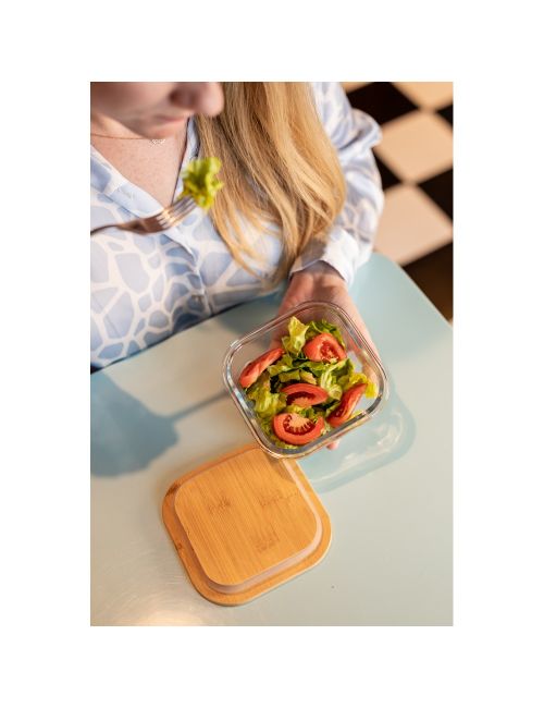 Szklane pudełko śniadaniowe 350 ml, bambusowe wieczko | Aaron