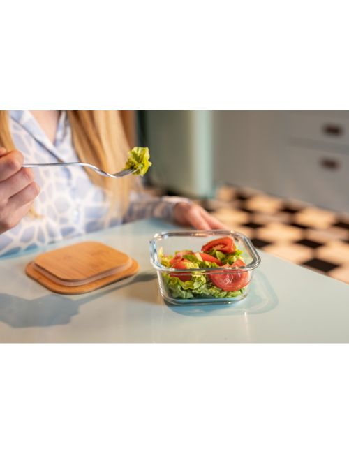 Szklane pudełko śniadaniowe 350 ml, bambusowe wieczko | Aaron