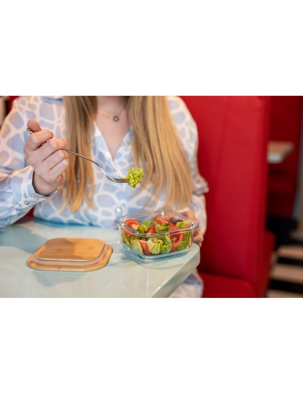 Szklane pudełko śniadaniowe 350 ml, bambusowe...