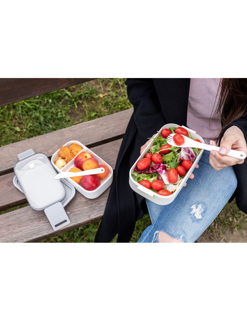 Pudełka śniadaniowe 2 szt., 2x700 ml, sztućce |...