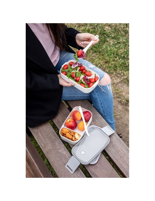 Pudełka śniadaniowe 2 szt., 2x700 ml, sztućce | Cash