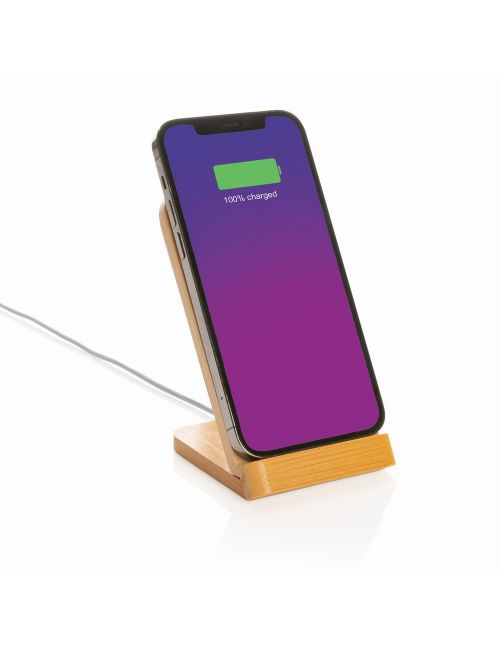 Bambusowa ładowarka bezprzewodowa 5W, stojak na telefon