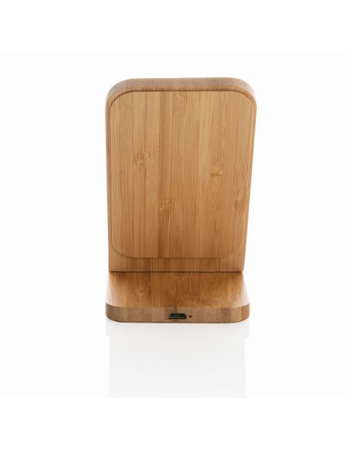 Bambusowa ładowarka bezprzewodowa 5W, stojak na telefon