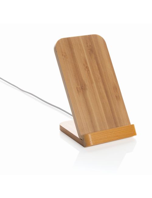 Bambusowa ładowarka bezprzewodowa 5W, stojak na telefon