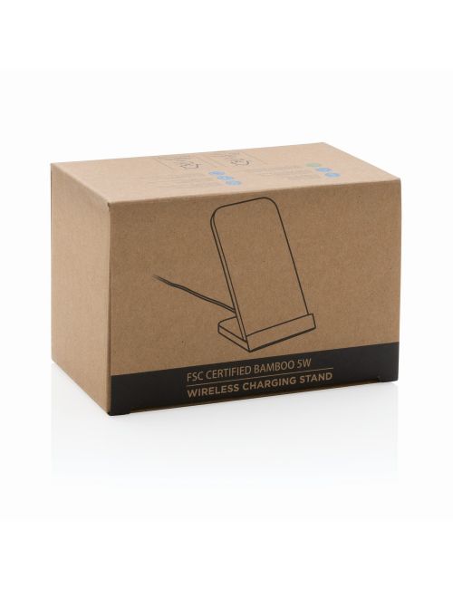 Bambusowa ładowarka bezprzewodowa 5W, stojak na telefon