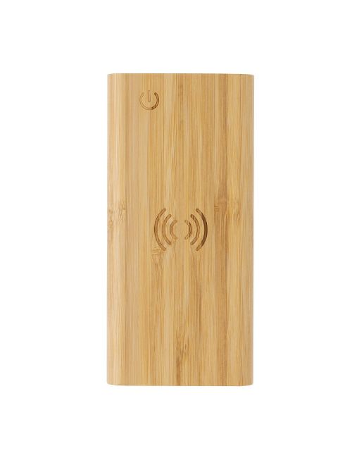 Bambusowy, bezprzewodowy power bank 8000 mAh, ładowarka bezprzewodowa 5W