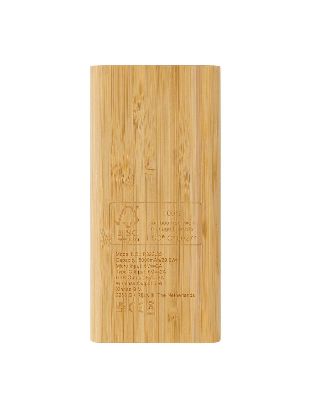 Bambusowy, bezprzewodowy power bank 8000 mAh,...