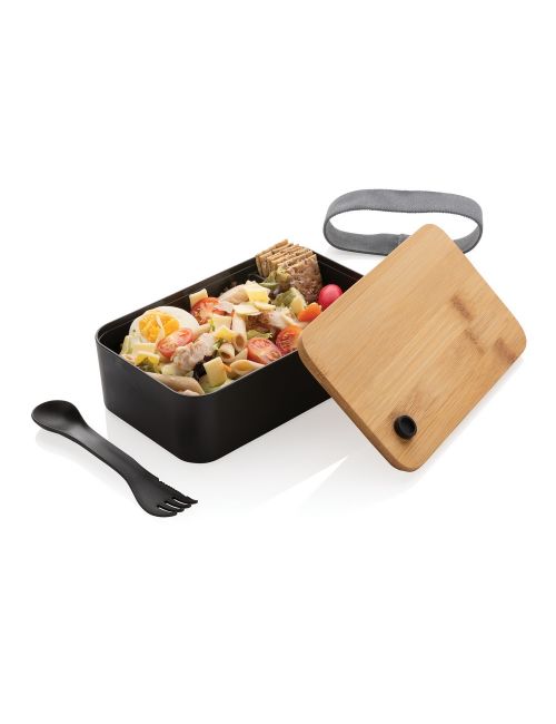 Pudełko śniadaniowe z bambusowym wieczkiem, PP z recyklingu