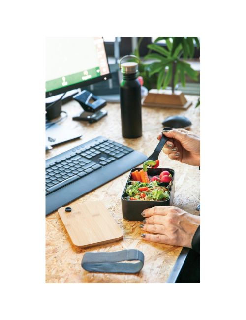 Pudełko śniadaniowe z bambusowym wieczkiem, PP z recyklingu